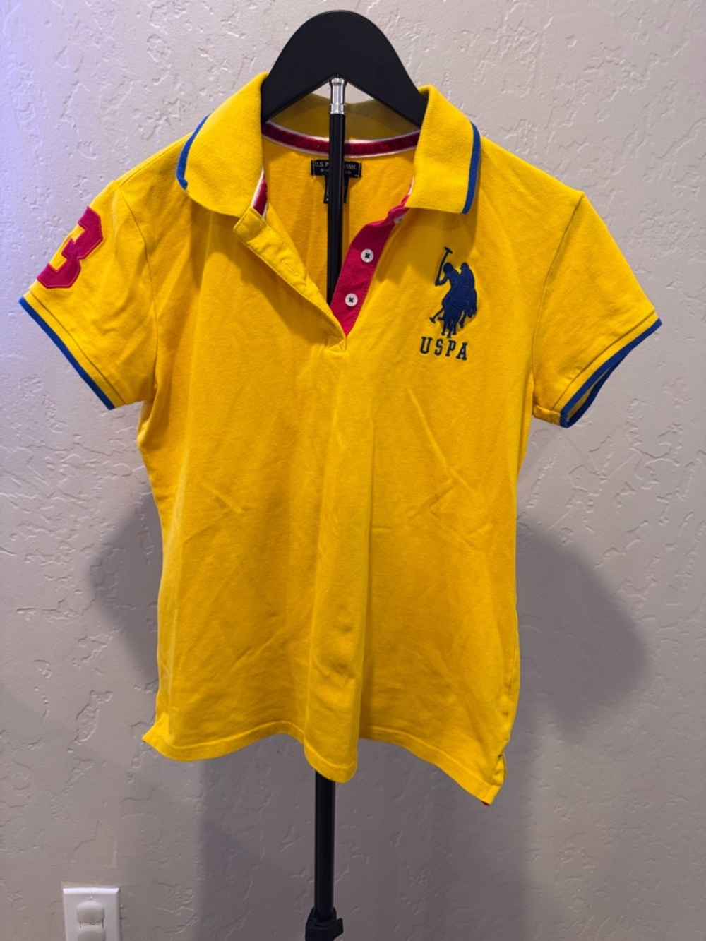 U.S. Polo Assn. Yellow Short Sleeve Polo with Blue Logo and Red Trim